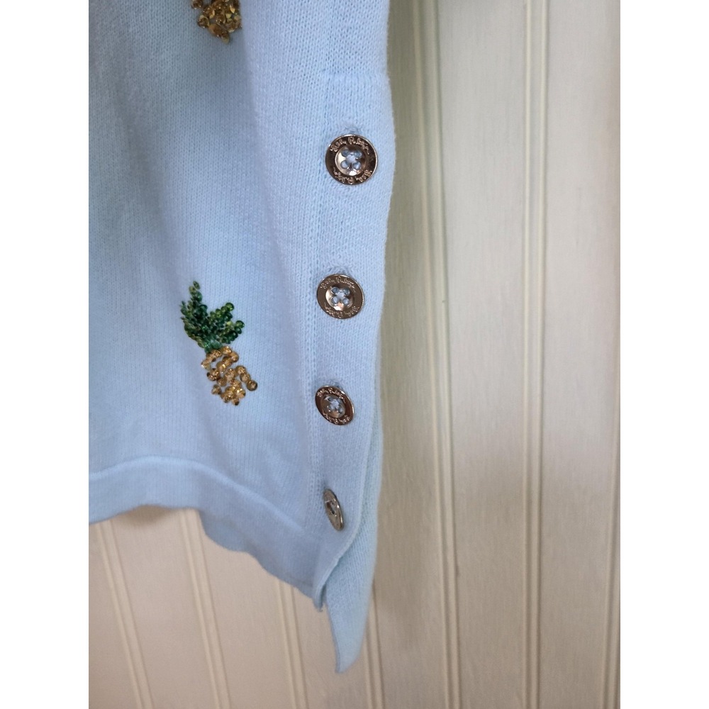 Lilly‎ Pulitzer Sweater Womens XS Blue Pineapple Sequin Side Button Pullover - Picture 5 of 9
